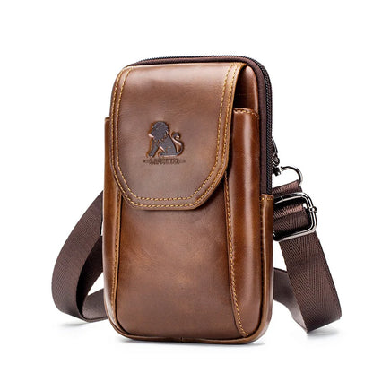 Saco de cintura de cuero genuino masculino auténtico, puede ser desgastado con ganchos, saco del teléfono