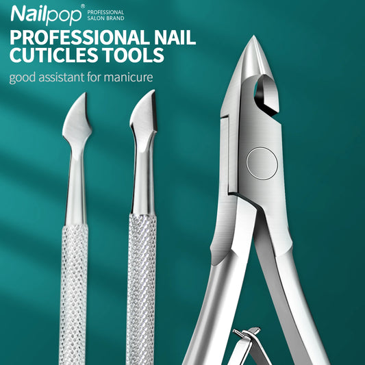 Nailpop - Cortauñas profesional de acero inoxidable, tijeras, alicates, función de quitacutículas, kit de herramientas para manicura y cuidado de uñas