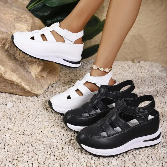 Sandalias de mujer de gran tamaño 2025, nuevas, con punta romana mágica y tacón grueso, zapatos casuales, cómodas, suela de goma y poliuretano mejorado.