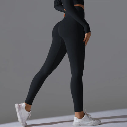 Leggings deportivos de yoga para mujer, sin costuras, cintura alta, elásticos, color sólido, para gimnasio, correr, secado rápido, realce y efecto moldeador.