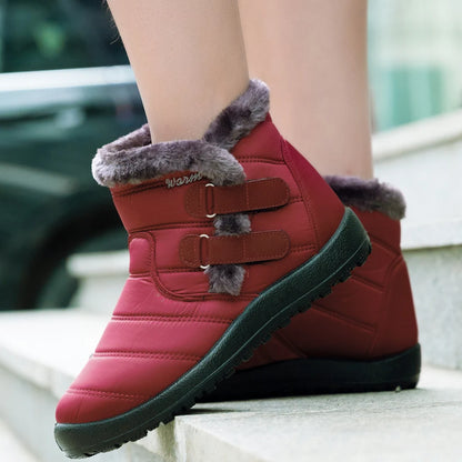 Botas de nieve cálidas de piel para mujer, botines de tobillo de talla grande, informales, planos, de invierno, antideslizantes, a la moda, impermeables