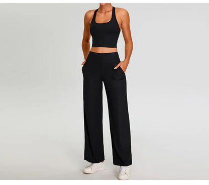 Pantalones de Yoga acanalados para mujer, leggings deportivos para gimnasio, leggings de cintura alta para fitness, pantalones deportivos para correr al aire libre, pierna recta.