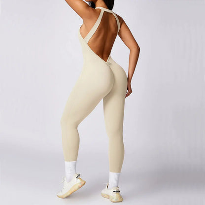 Conjunto de mono sin espalda para entrenamiento, mono de fitness, ropa deportiva siamesa para mujer, chándal, ropa de gimnasio, mono de una pieza, conjunto de yoga
