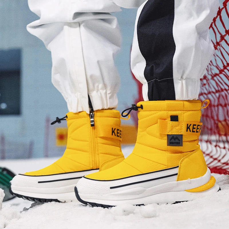 Botas de nieve de invierno para mujer, de terciopelo grueso, de viaje, cálidas, antideslizantes, de algodón, de tubo medio, informales y cómodas.