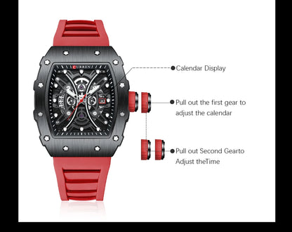 Reloj CURREN 3D para hombre, de cuarzo, de acero inoxidable, resistente al agua, creativo, con correa de silicona, reloj de pulsera