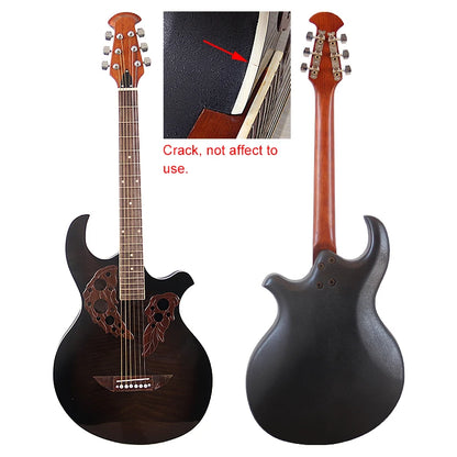 Guitarra acústica de fondo redondo con pequeños defectos, tapa flameada de alto brillo, 6 cuerdas, 38"