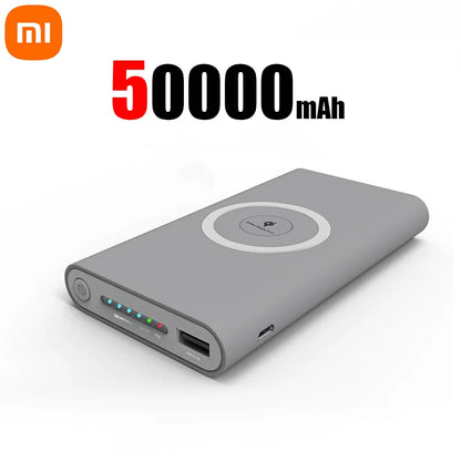 Batería externa Xiaomi de 500000 mAh con carga inalámbrica rápida bidireccional y conector magnético tipo C para iPhone, Samsung y Xiaomi.