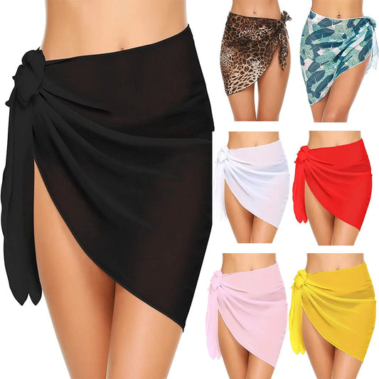 Pareos cortos para mujer, trajes de baño, pareos de playa, pareos, faldas cortas transparentes, bufandas de gasa, pareos para trajes de baño