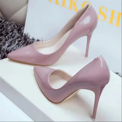 Zapatos de tacón alto brillantes para mujer, sin cordones, con punta puntiaguda y tacón fino, estilo hada, primavera y verano, nueva versión coreana.