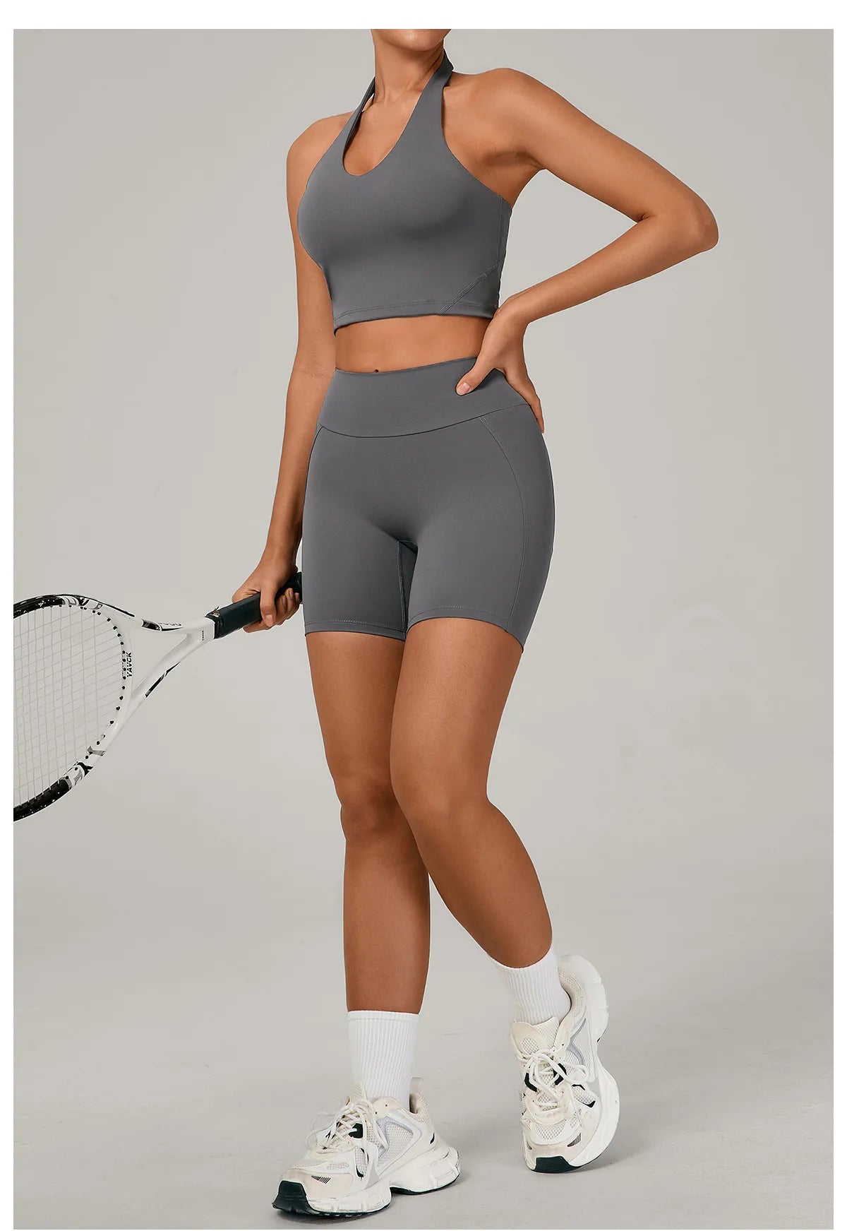 Ctenkevet - Conjunto de 2 piezas de sujetador halter sin espalda para mujer, ropa deportiva de secado rápido para gimnasio, conjunto deportivo femenino de dos piezas con pantalones cortos