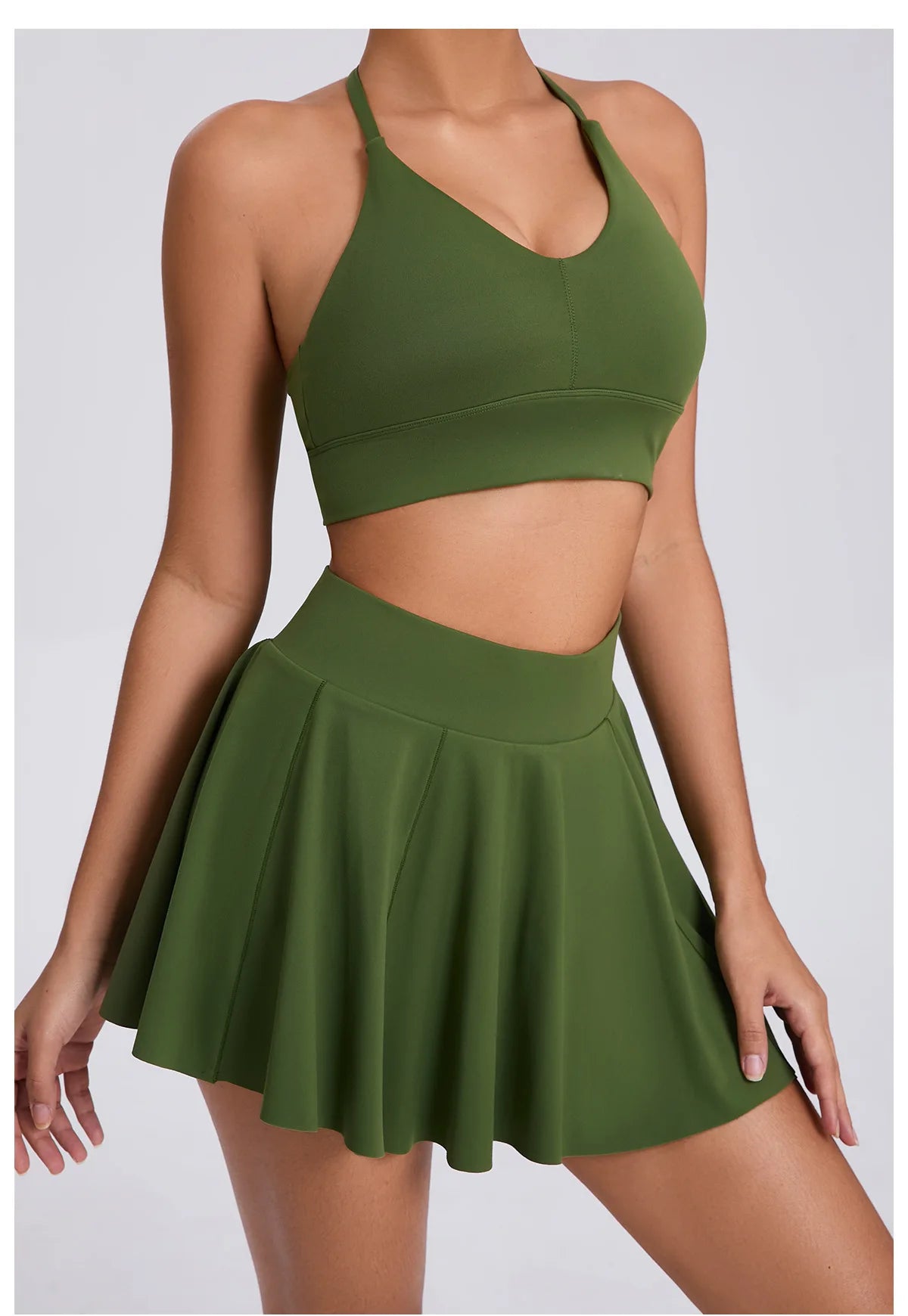 Conjunto de yoga para mujer, sujetador deportivo para exteriores, falda de tenis antiexposición, camiseta sin mangas de yoga transpirable de secado rápido, novedad de 2025