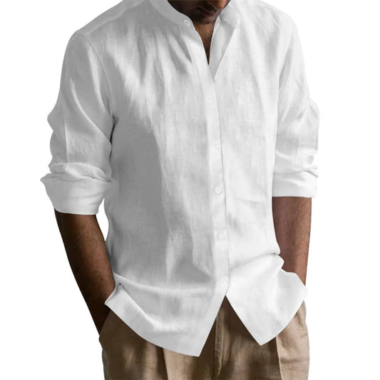 Camisas Henley para hombre, de algodón y lino, con costuras abiertas, ligeras, transpirables, de color sólido, ajustadas.