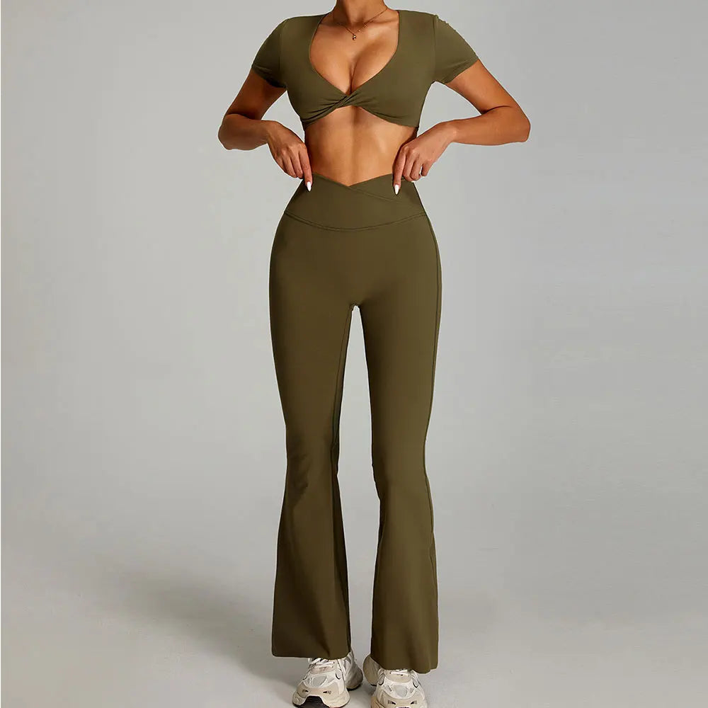 Conjunto deportivo de yoga para mujer mikeyoga, 2 piezas, secado rápido, ideal para gimnasio, correr y entrenar. Incluye ropa deportiva de manga corta para yoga.