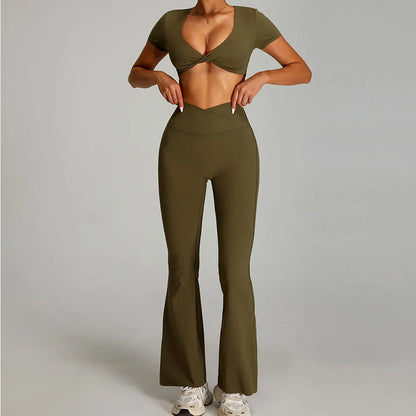 Conjunto deportivo de yoga para mujer mikeyoga, 2 piezas, secado rápido, ideal para gimnasio, correr y entrenar. Incluye ropa deportiva de manga corta para yoga.