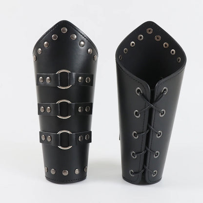 Armadura medieval de cuero sintético para hombre, calentadores de brazos con cordones, guantelete de caballero pirata vikingo, brazalete, accesorios steampunk