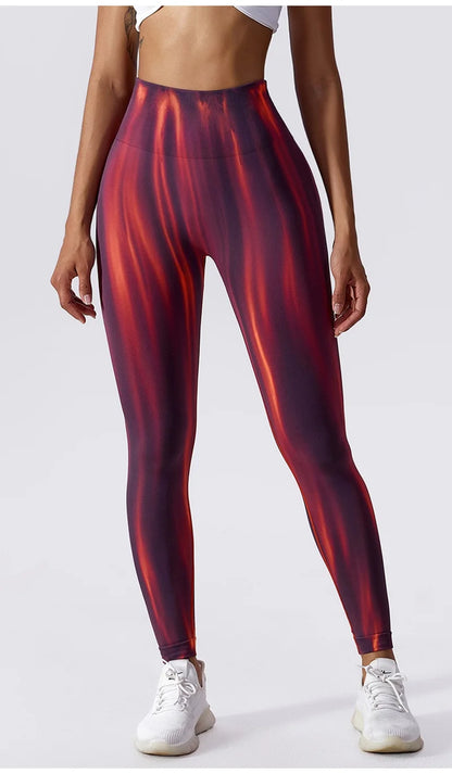 Pantalones de yoga para mujer con estampado tie-dye Cloud Rise, leggings deportivos sexys para gimnasio, mallas sin costuras, pantalones de cintura alta para entrenar.