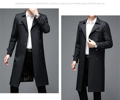 Spring Autumn Streetwear Fashion Trench Coat Men's Designer Overlong British Coats Man's Clothing With Epaulets Men's Jackets