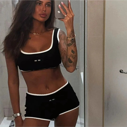 Black And White Female Biquini 2025 New Sexy Low Waist Bikini Sets Women Swimsuit Solid Swimwear Summer Bathing Suit Beachwear