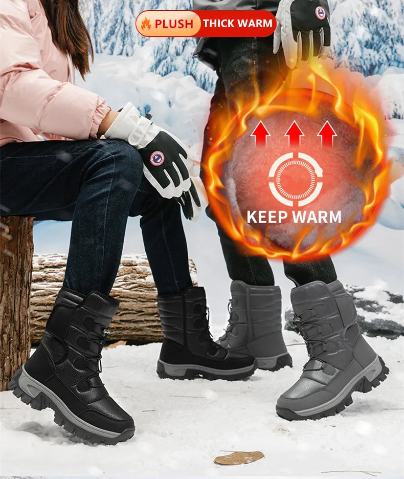 Nuevas botas de nieve cálidas de felpa para hombre, botas altas de invierno para hombre, botas de moto impermeables de invierno, botas de senderismo antideslizantes para exteriores para hombre.