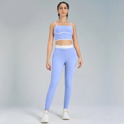 Traje de yoga deportivo para mujer, conjunto de entrenamiento de fitness, color melocotón, con espalda integrada, top de yoga, chaleco de cintura alta, top corto para levantar la cadera, pantalón de yoga para gimnasio