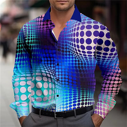 Camisa de manga larga para hombre con estampado de lunares, solapa y botones. Estilo veraniego informal, ideal para la moda hawaiana.