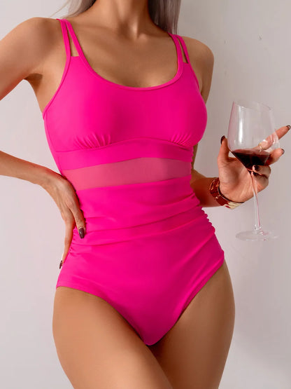 VigoBreviya 2025 Traje de baño de una pieza con tirantes huecos para mujer Traje de baño de malla de retazos Monokini sin espalda Traje de baño para mujer
