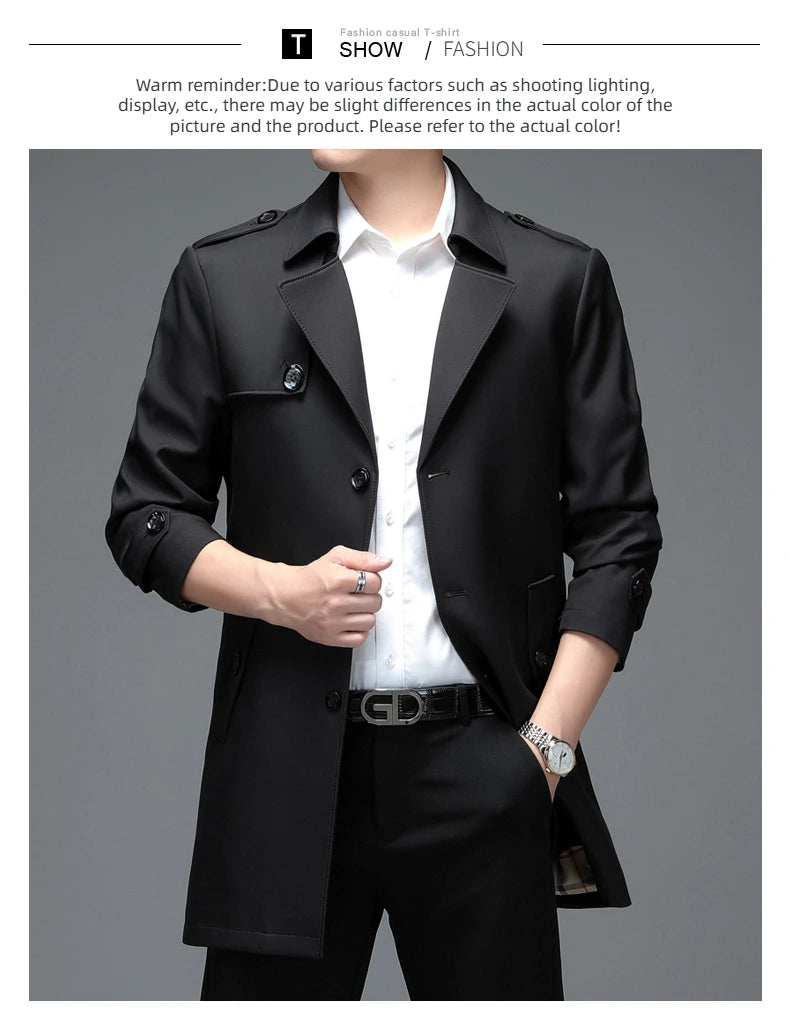 Gabardina de hombre, estilo casual o de negocios, ideal para otoño. Chaqueta larga estilo británico, versátil y con cuello de traje. Nueva prenda urbana.