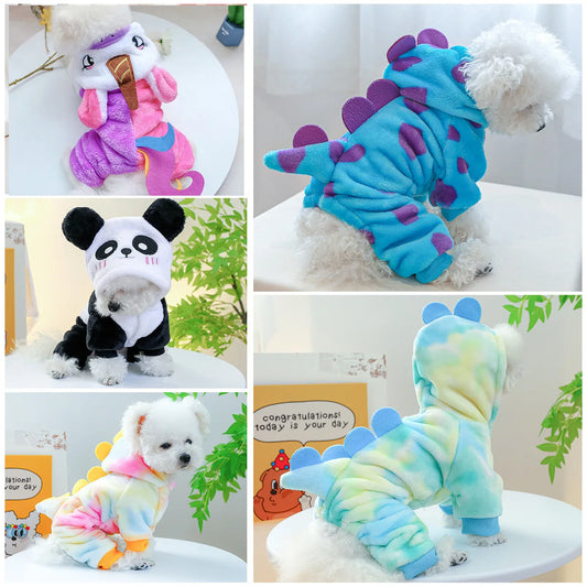 Ropa de forro polar súper suave para mascotas, para otoño e invierno, cálida y de felpa, para perros de cuatro patas, con diseño de dinosaurio, unicornio y gato.