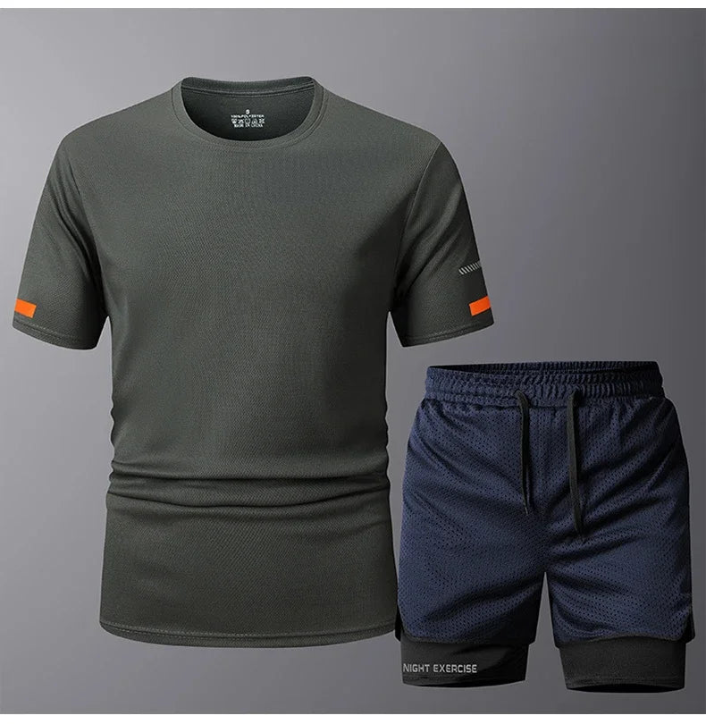 Conjunto deportivo de 2 piezas para hombre, de secado rápido, para correr, entrenamiento, gimnasio y fitness.