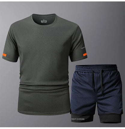 Conjunto deportivo de 2 piezas para hombre, de secado rápido, para correr, entrenamiento, gimnasio y fitness.