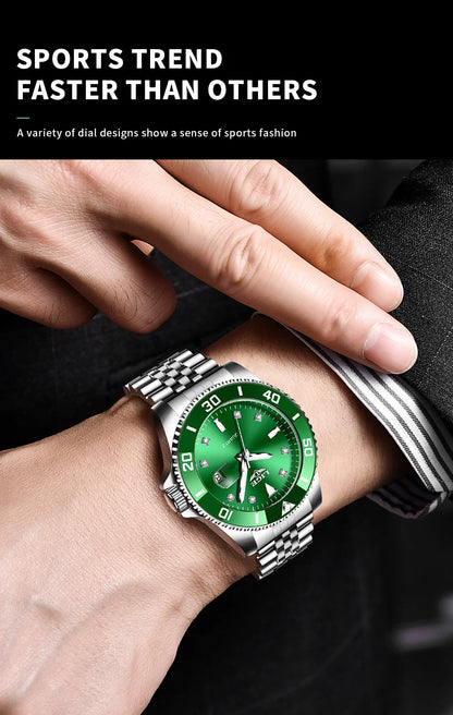 Reloj de lujo LIGE para hombre, reloj de cuarzo con esfera engastada de diamantes, resistente al agua, calendario, mariposa, doble cierre, acero inoxidable.