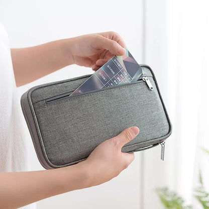 Organizador de documentos de viaje: porta pasaporte impermeable con bloqueo RFID, ranuras para múltiples tarjetas y bolsillo con cremallera para avión/tren.