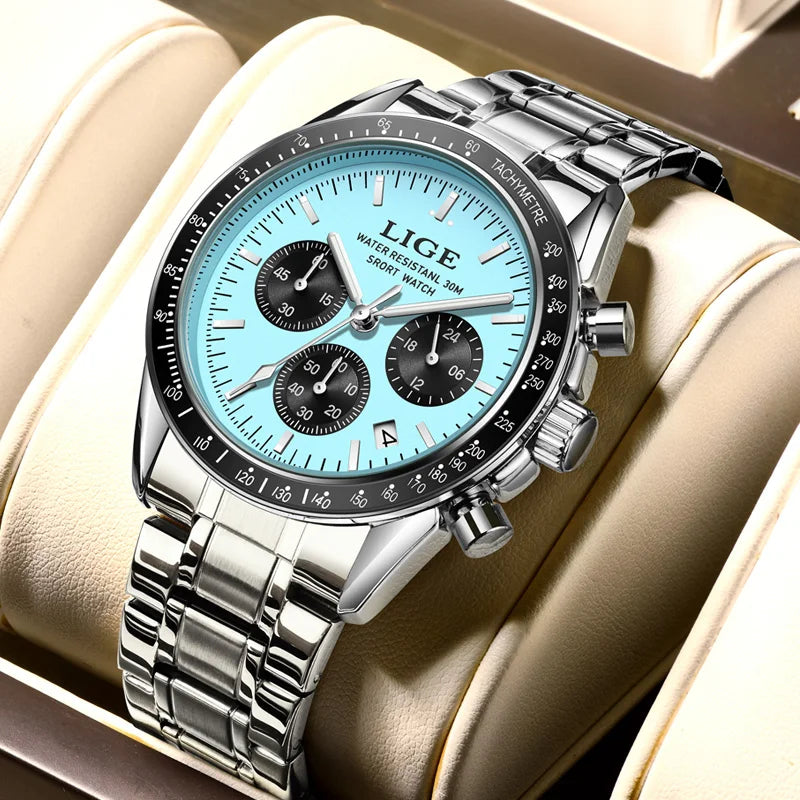 LIGE 2025 - Reloj de lujo para hombre, nuevo, de cuarzo, luminoso, resistente al agua, con cronógrafo y fecha, deportivo