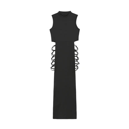 Vestido con cortes cruzados, sexy, ajustado, sin mangas y cuello alto, ropa de mujer