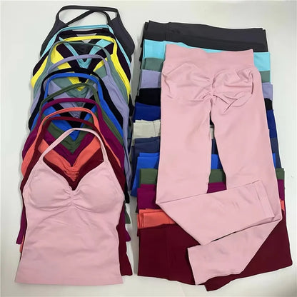 Conjunto de 2 piezas de yoga para mujer, leggings de cintura alta sin costuras, sujetador deportivo, ropa de entrenamiento, ropa deportiva para correr