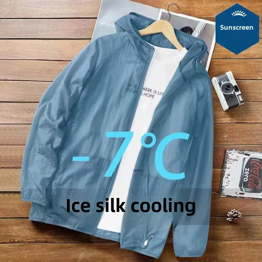 Chaqueta fina de seda de hielo para hombre, transpirable, de verano 2024, con protección solar para pesca, cárdigan para exteriores, estilo holgado e informal.