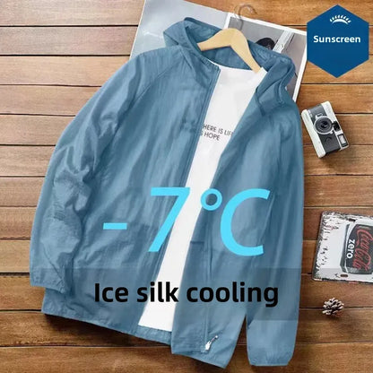 Chaqueta fina de seda de hielo para hombre, transpirable, de verano 2024, con protección solar para pesca, cárdigan para exteriores, estilo holgado e informal.