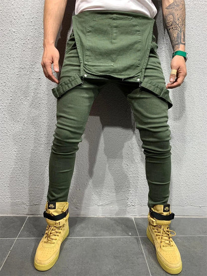 Mono de camuflaje para hombre, estilo urbano, con múltiples bolsillos, corte ajustado, pantalón cargo vaquero, peto vaquero, estilo casual.