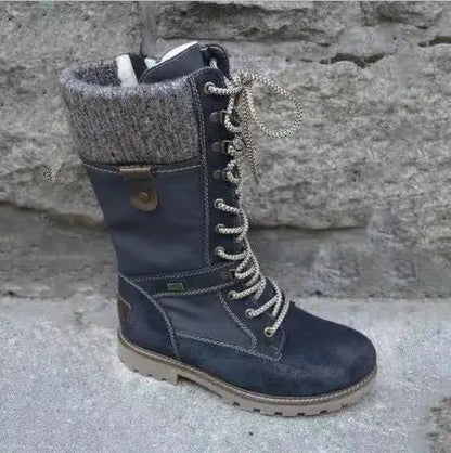 Botas de invierno a media pantorrilla para mujer, zapatos de invierno, botas de nieve a la moda para mujer, botas altas de gamuza cálidas 2025