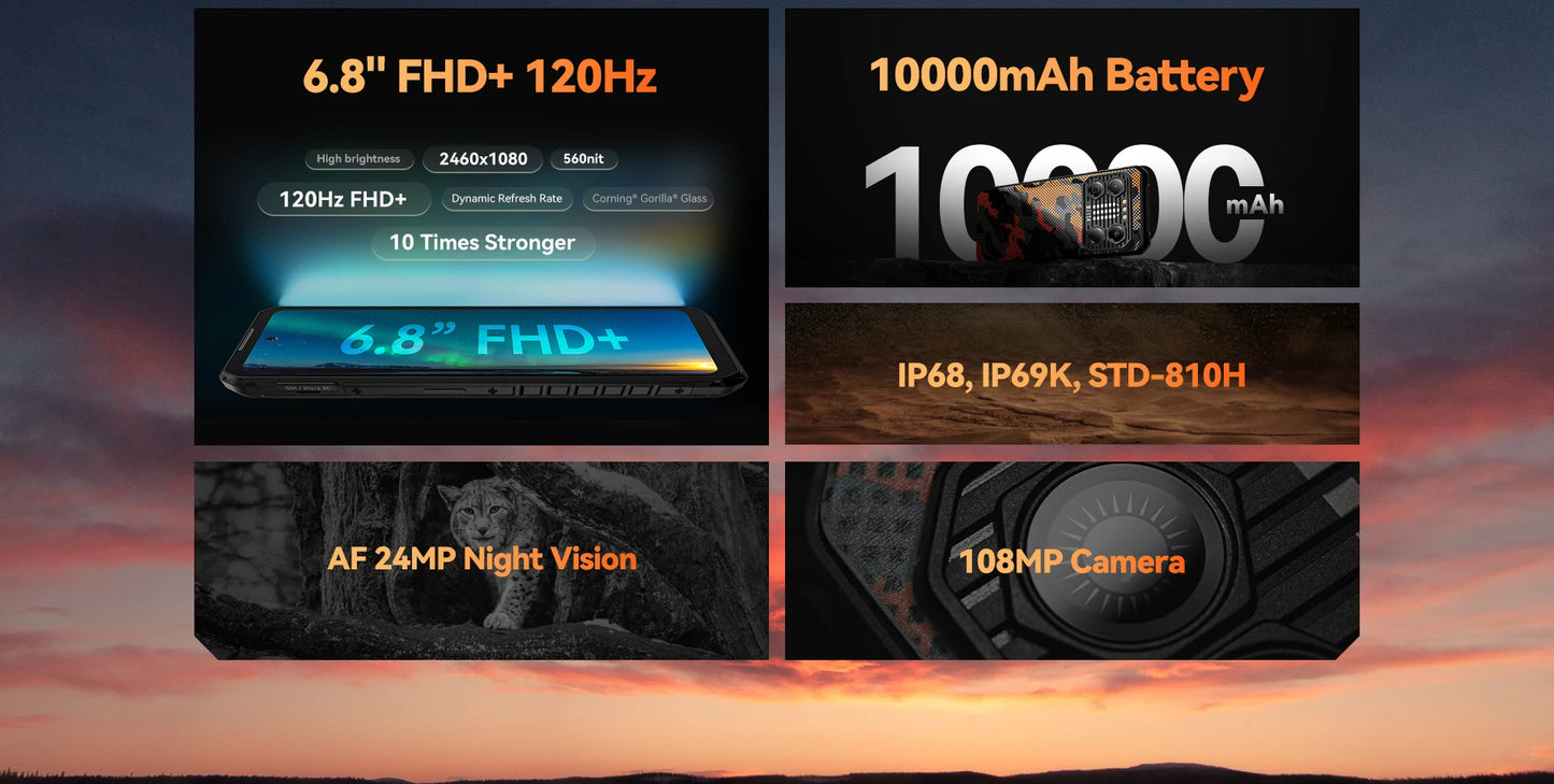 Teléfono inteligente resistente IIIF150 B2 Pro, Android, G99, pantalla de 6.8'' a 120 Hz, 24 GB de RAM, 256 GB de ROM, cámara de 108 MP, batería de 10000 mAh, carga de 30 W.