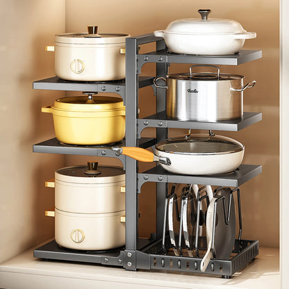 Estante para ollas en capas para fregadero, organizador de sartenes de cocina con capas libres, resistente a la oxidación, de acero inoxidable, ajustable, para almacenar ollas debajo del gabinete