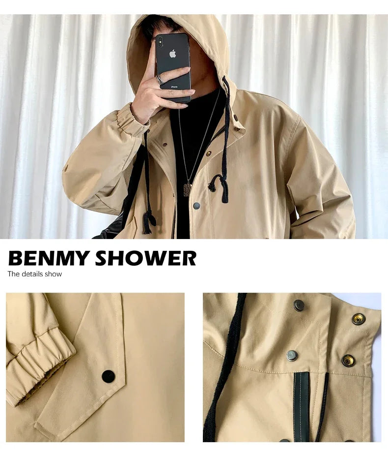 Gabardina de hombre, nueva chaqueta larga con capucha, estilo casual y cortavientos, ideal para otoño. Moda urbana coreana. Ropa masculina.