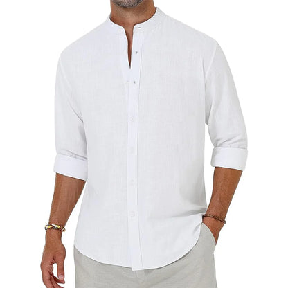 Camisas de lino y algodón para hombre, camisas de manga larga con botones y cuello Henley, camisas playeras hawaianas, blusas casuales para vacaciones para hombre