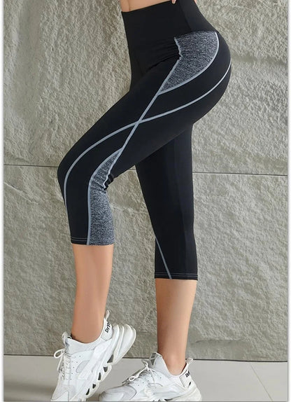 Leggings de yoga con bloques de color para mujer, cintura alta, patchwork, hasta la pantorrilla, pantalones deportivos ajustados y elásticos para correr