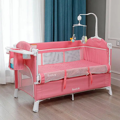 Cuna portátil multifuncional para bebé, cuna plegable con cambiador, mecedora, juego de cama para niños, muebles de dormitorio para niños de 0 a 6 años.