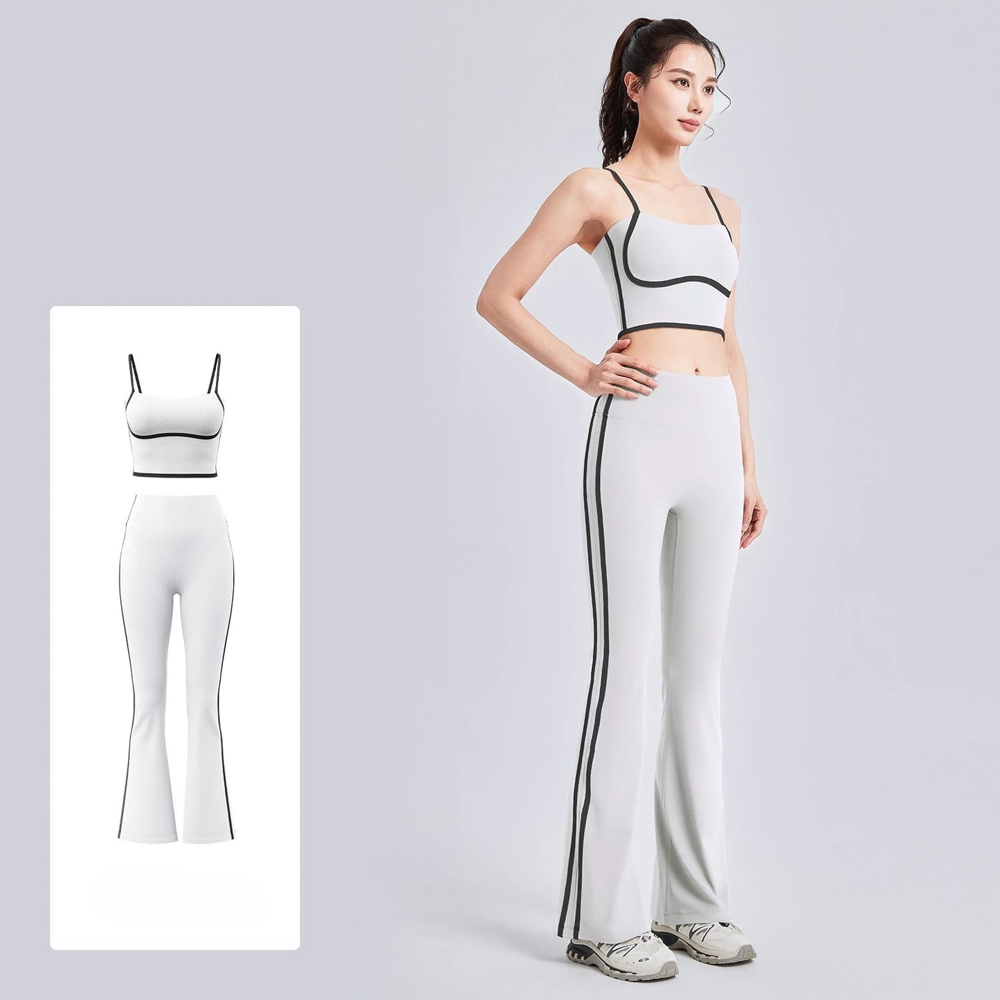 Conjunto de yoga a rayas para mujer, ropa de gimnasio, sujetador deportivo sexy, pantalones acampanados de cintura alta, pantalones de fitness para correr y levantar la cadera, novedad de 2025