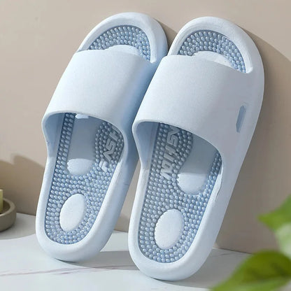 Zapatillas de masaje para interiores con suela suave para terapia de pies, antideslizantes, para hombres y mujeres, sandalias de verano para uso doméstico con pegatinas de puntos de acupuntura.