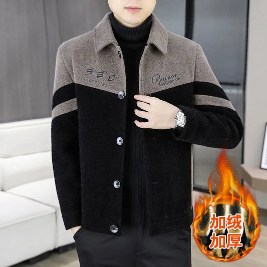 Abrigo de lana corto grueso informal de nueva marca de moda para otoño e invierno para hombre con chaqueta de terciopelo de visón dorado y elegante