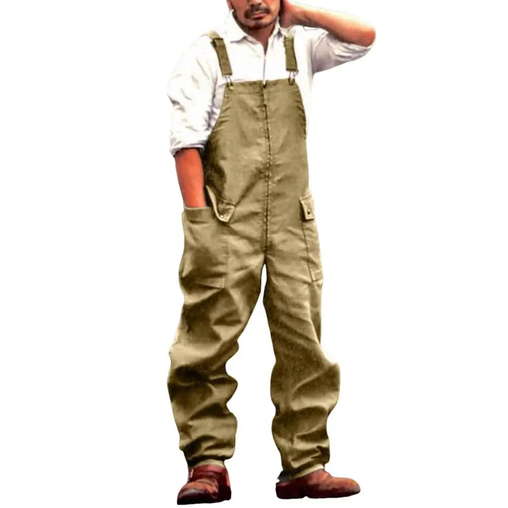 Mono vaquero para hombre, estilo retro informal, con múltiples bolsillos, peto vaquero, pantalón largo con tirantes, estilo urbano.