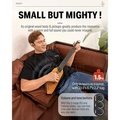 Donner HUSH-I Guitarra silenciosa inteligente de viaje, portátil, desmontable, guitarra folk de madera sin pala